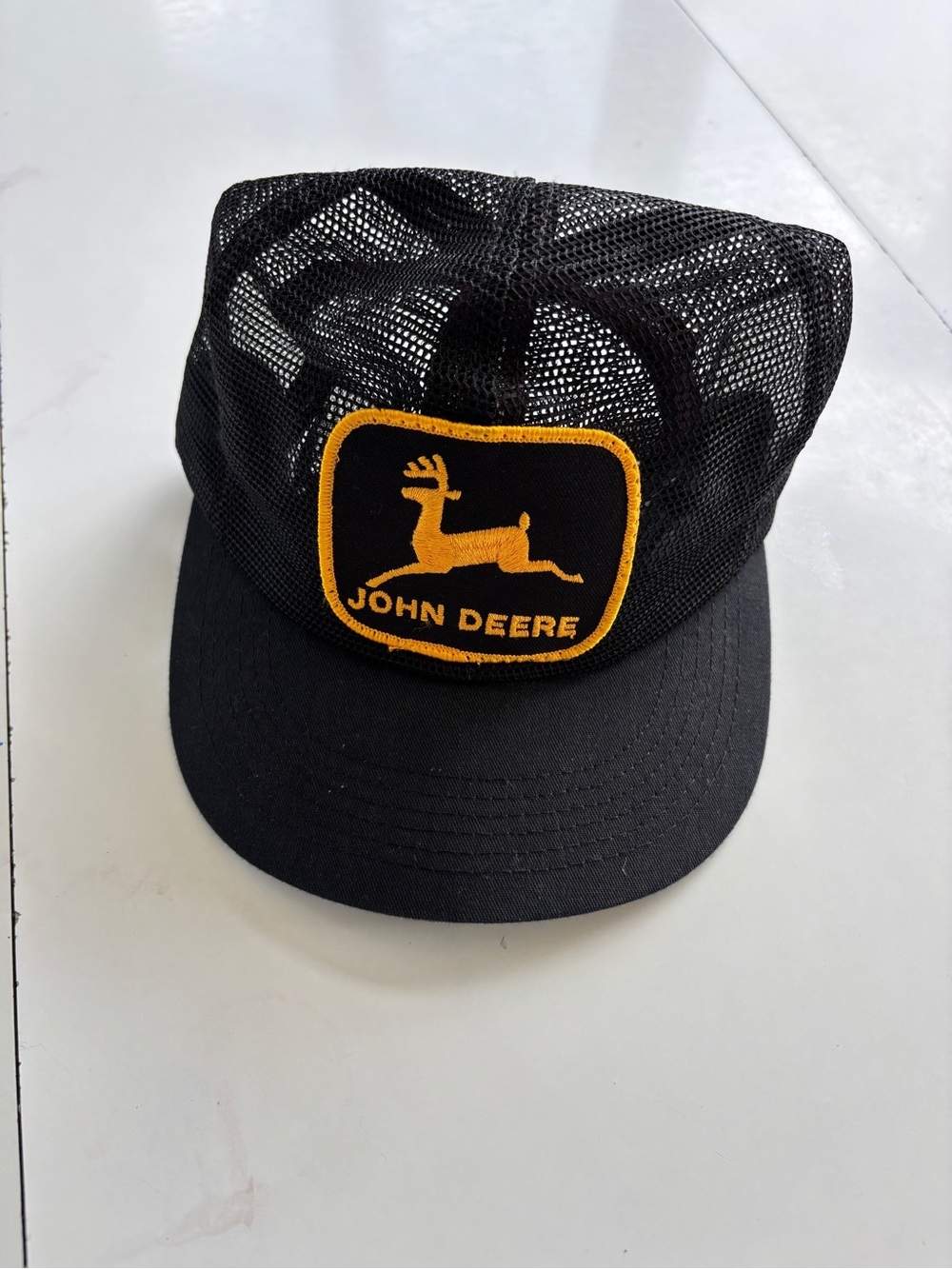 Vintage John Deere Black Trucker Hat with Yellow Logo Patch